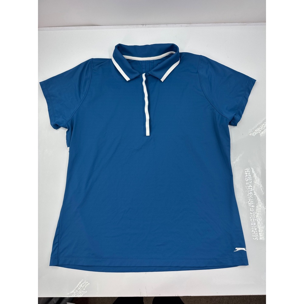 Slazenger Womens Blue Golf Polo Shirt Short Sleeve‎ Snap Placket Size Medium